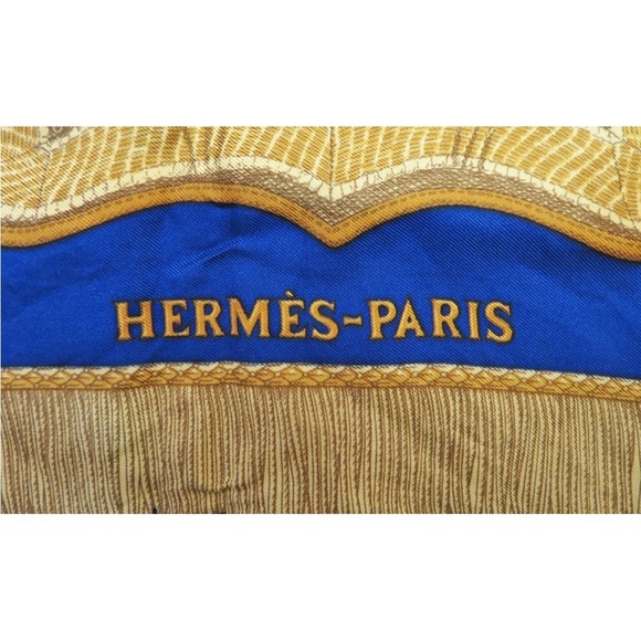 Hermes Gold and Blue Silk Scarf - Picture 12 of 15